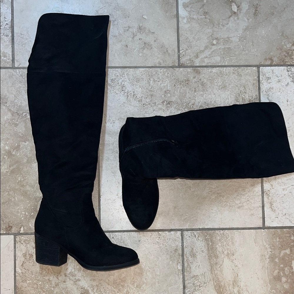 Above the knee black suede boots